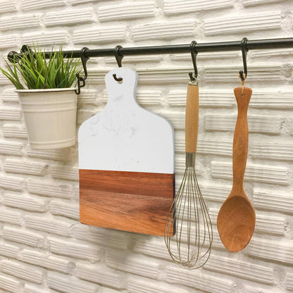Coloch Marble and Acacia Wood Cutting Board, Charcuterie Chopping Board with Handle, Decorative Serving Board for Cheese, Steak, Bread, Fruit (white)