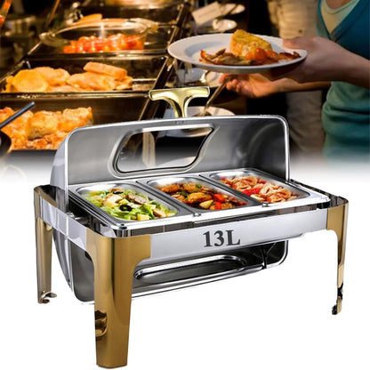 Electric Buffet Warmer, 13L Chafing Dish with Rolling Top, Catering Food Warmer Server for Parties, Events, and Buffets - Ideal for Large Gatherings