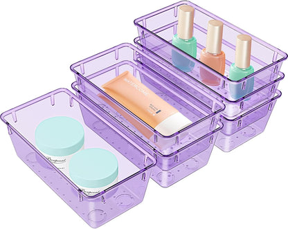 WOWBOX 6 PCS Plastic Drawer Organizer Set for Makeup, Jewelry, and Gadgets in Kitchen, Bedroom, Bathroom (Purple)