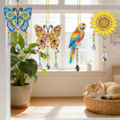 Leatrice 6PCS Spring Diamond Art Kits Suncatcher Small Diamond Painting Set DIY Crafts Hanging for Home Decro Double Sided Crystal Rhinestone Decorations
