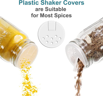 CycleMore 30 Pack 4oz Glass Mason Spice Jars, Round Spice Containers with Silver Metal Caps and Pour/Sift Shaker Lids-80pcs Labels,1 Silicone Collapsible Funnel,1 Brush and 1pcs Pen Included