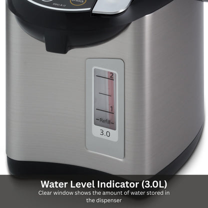 Tiger PDU-A30U-K Electric Hot Water Boiler and Warmer, Stainless Black, 3-Liter