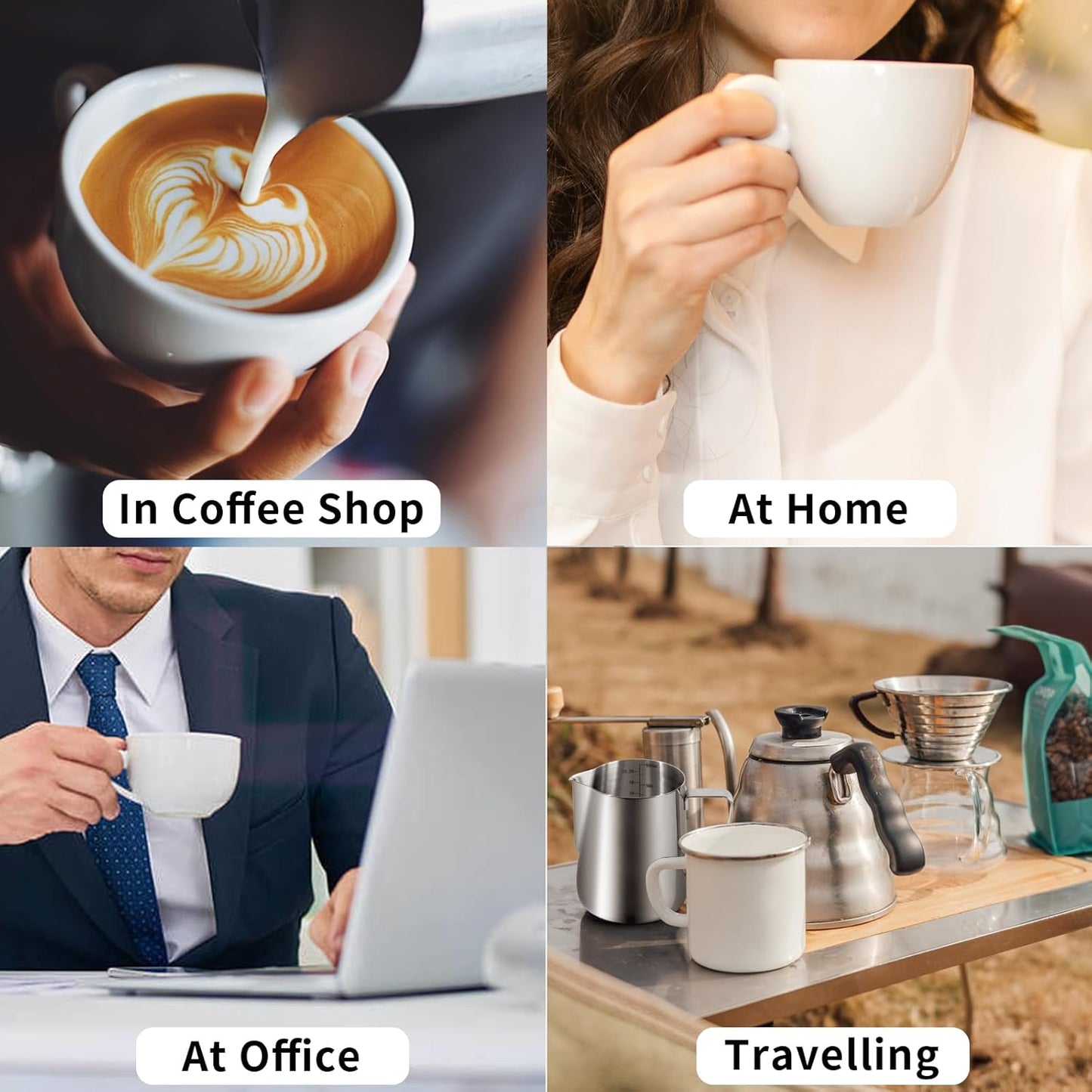 20oz 600ml Milk Frothing Pitcher, Large Capacity Stainless Steel Milk Coffee Cappuccino Latte Art Jug with Latte Art Pen