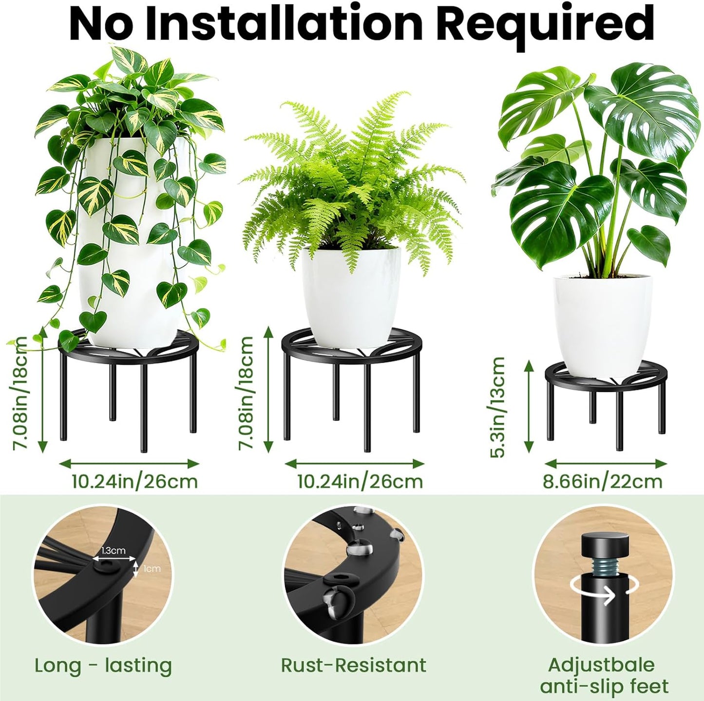 3-Pack Use(10.24" 10.24" 8.66" TOSKING Plant Stands - Heavy Duty Low Plant Stand, No Assembly Required Risers