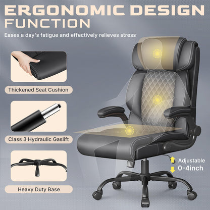 Office Chair-Executive High Back Breathable Comfy Desk Chair with Flip-up Armrests Lumbar Support-Ergonomic Leather Rolling Swivel Chair with Rock Function for Working,2 Pack