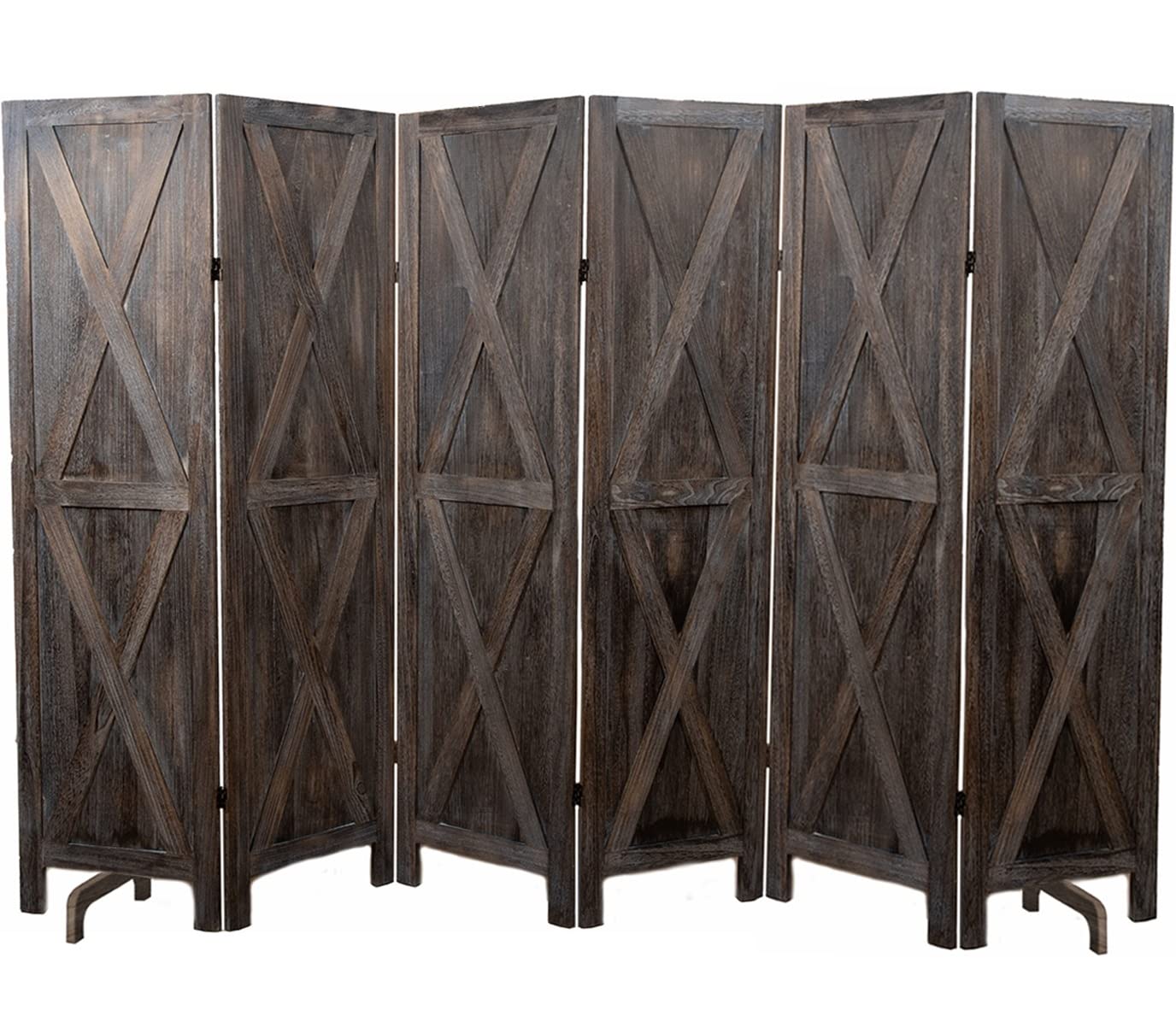 Premium Home 6-Panel Room Divider – Rustic Brown Barn Door, X Pattern Folding Privacy Screen, Partition Wall