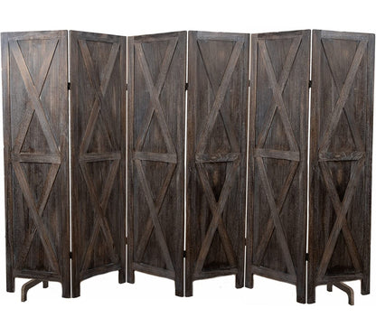 Premium Home 6-Panel Room Divider – Rustic Brown Barn Door, X Pattern Folding Privacy Screen, Partition Wall