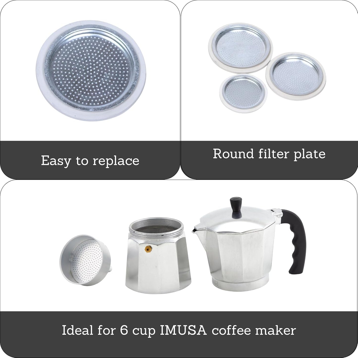 Imusa USA SP-393 Replacement Gasket and Filter for 6 Cup Aluminum Stovetop Espresso Coffee Makers