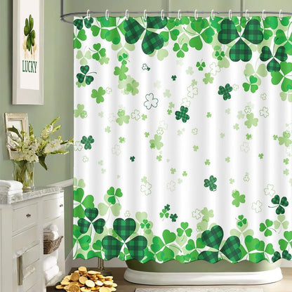 MEHOFOND St. Patrick's Day Clover Shower Curtain,Green Shamrock Clover St Patricks Day Shower Curtain,Shamrock Bathroom Decor Curtains,Irish St Patrick's Day Fabric Curtain 72x72 in