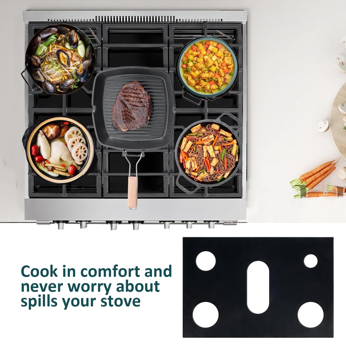 PWEOW Stove Top Covers for Gas Burners, Gas Stove Burner Liners for Samsung Stove Guard Stove Top Protector, Non-Stick and Washable, for Kitchen Cooking, Reusable