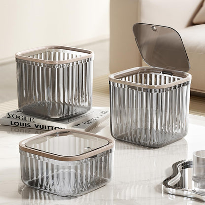 Tomonobu Mini Trash Can with Lid, Transparent Small Garbage Can, Removable Tiny Wastebasket for Countertop, Bathroom,