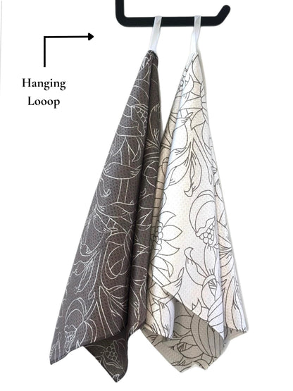 Trig Kitchen Towel. Tea Towel. Dish Cloth. Double Sided Design. Quick Dry Waffle Weave Microfiber. Highly Absorbent. Designer Prints. Modern. 2 Pack. Nora.