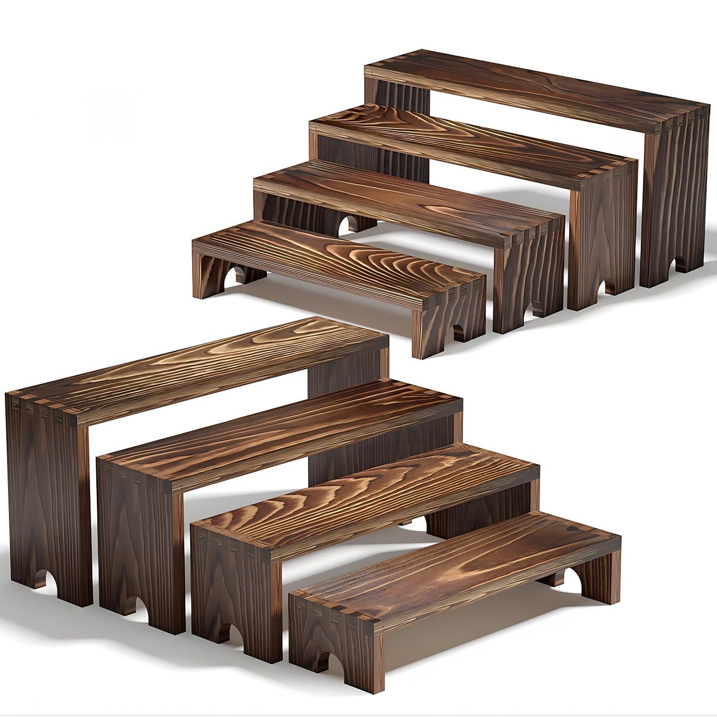 2 Set Wooden Tiered Risers Display Stands for Vendor Events,Stackable Wooden Cupcake Display Stand,Farmhouse Decor Wood Dessert Table Display Set,Vendor Booth Display Items,Food Display Risers for Party（12-11.2-10.4-9.6IN）