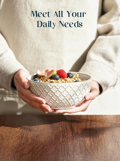 DOWAN Soup Bowls Set of 6, 26 OZ Cereal Bowls for Kitchen, 6" Ceramic Embossment Bowl for Salad, Pho, Fruits, Rice, Large Bowls Decor & Housewarming Gift, Dishwasher & Microwave Safe