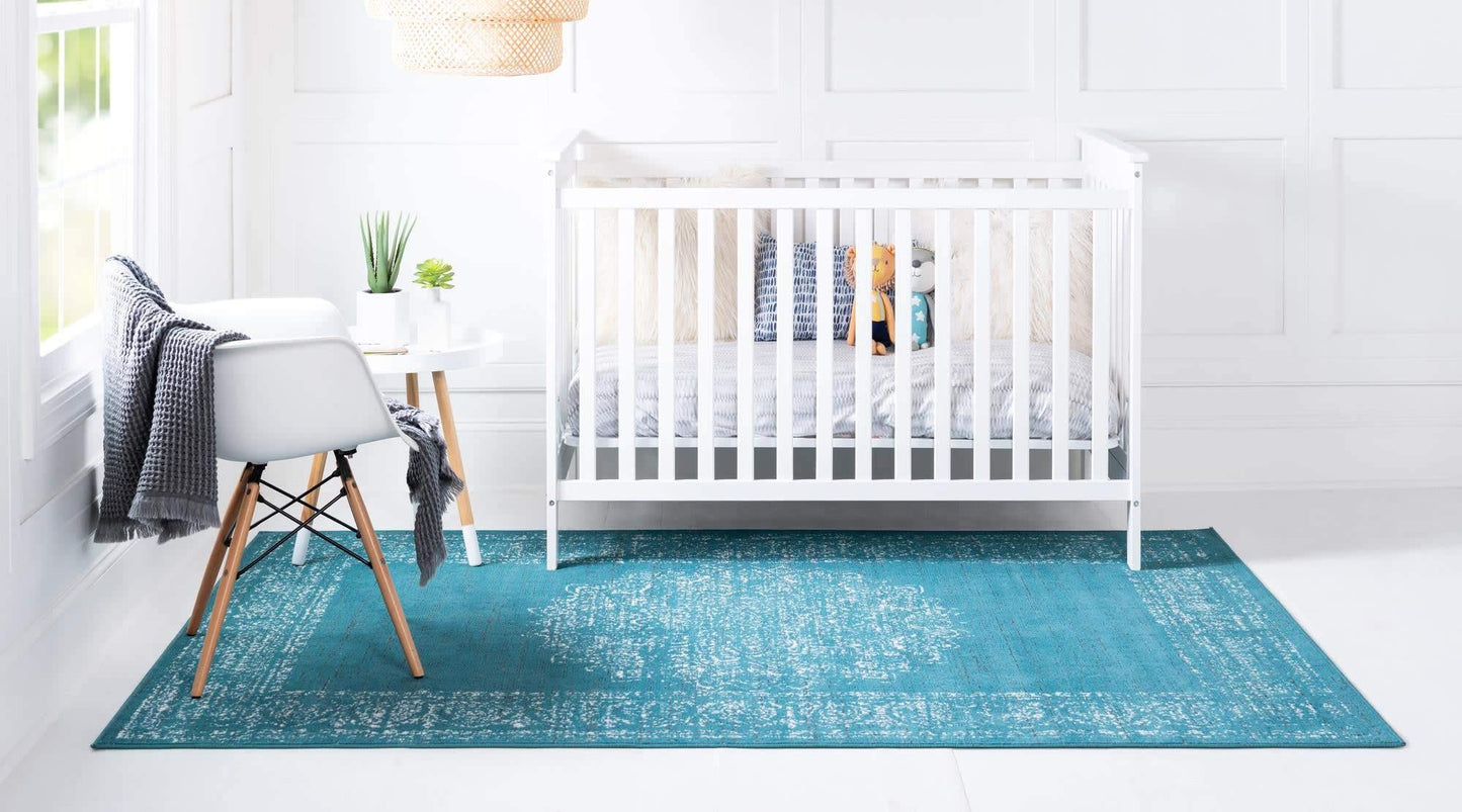 Unique Loom Aarhus Collection Vintage Border Area Rug (10' 0 x 13' 0 Rectangular, Teal/Ivory)