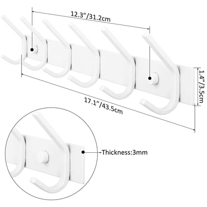 WEBI Coat Rack Wall Mount,Coat Hooks Wall Mounted,Coat Hanger Wall Hook Rack,6 Hooks for Hanging Coats,Jacket,Hats,Clothes,White