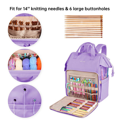 Leudes Knitting Bag Backpack,Yarn Storage Organizer Large Crochet Bag Tote Christmas Gift Yarn Holder Case for Carrying Projects,Knitting Needles (Purple)