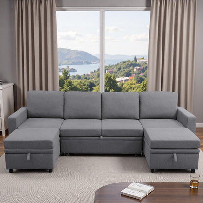 Trygoal 100 Inch Pull Out Couch, Convertible Sofa Bed for Living Room, Comfortable Sleeper Sofa with Pull Out Bed, Modern Sectional Couches with Ottoman Storage, Easy Assembly for Apartment, Dark Grey