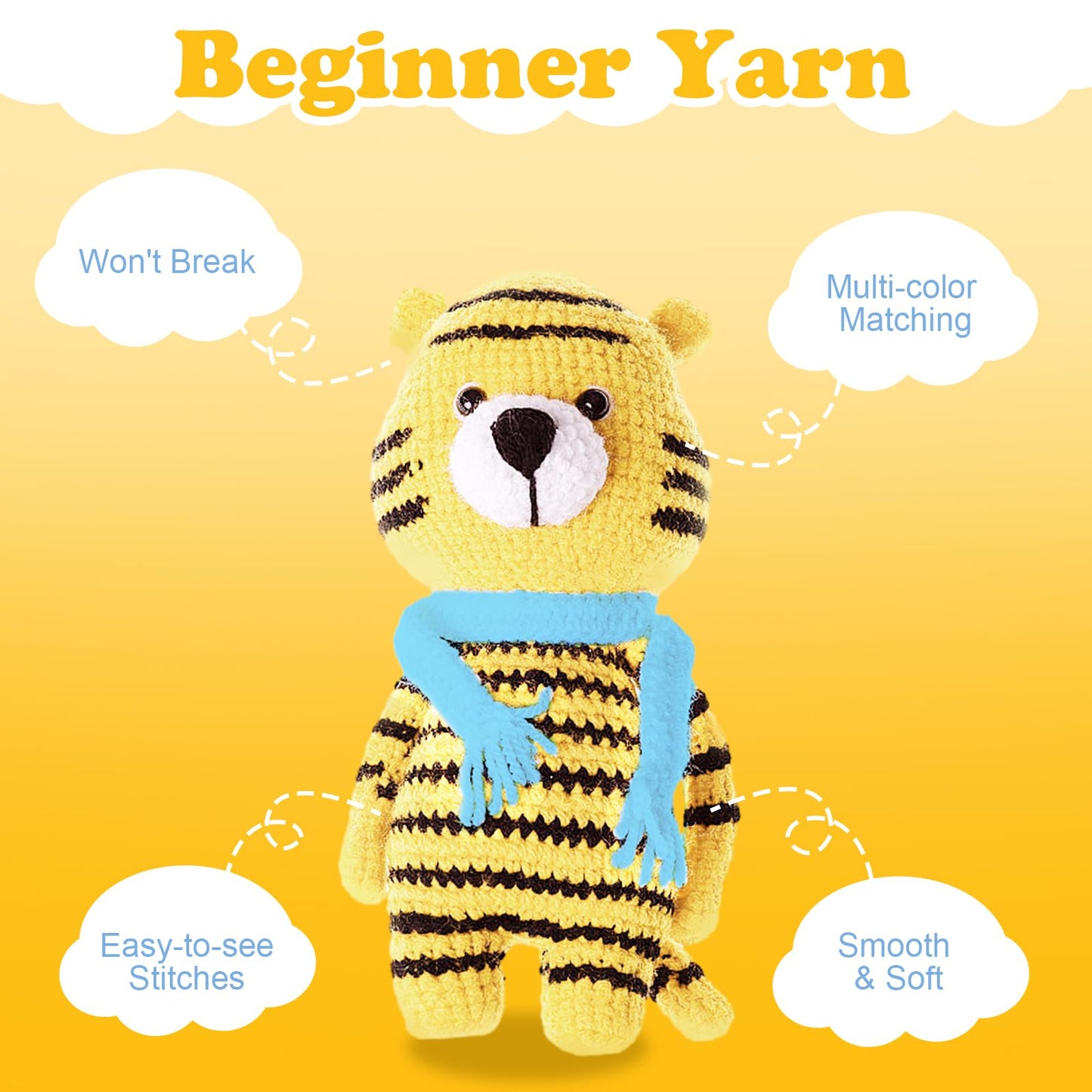 WSICSE 8x50g Beginner Crochet Yarn, Cotton Yarn for Crocheting Easy-to-See Stitches Chunky Thick Soft Yarn for Beginners Crocheting Kit Gifts