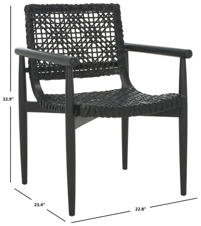 SAFAVIEH Home Collection Sianna Black Solid Wood/Black Leather Woven Accent Chair (Fully Assembled)
