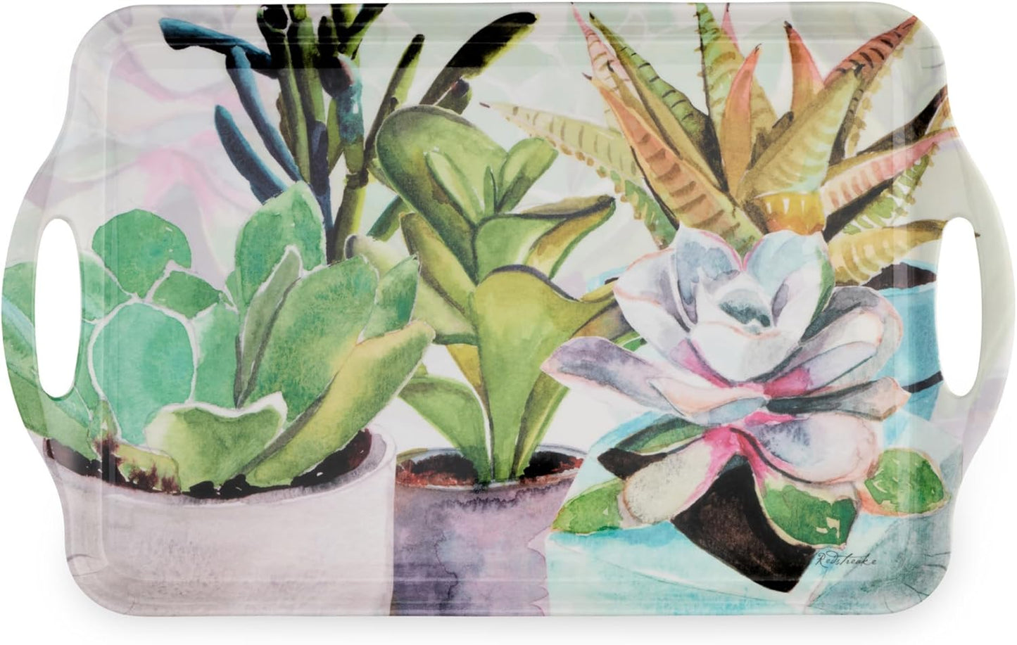 Pimpernel Succulents Large Handled Tray, 18.9" x 11.6" Melamine Serveware with Botanical Design