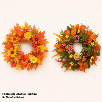 JYJXCOS Fall Wreaths for Front Door, 20 Inch Orange Autumn Wreath