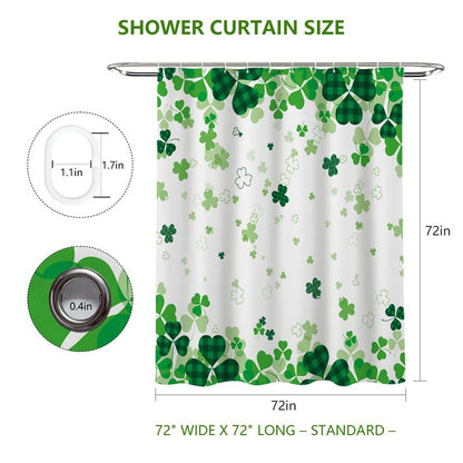 MEHOFOND St. Patrick's Day Clover Shower Curtain,Green Shamrock Clover St Patricks Day Shower Curtain,Shamrock Bathroom Decor Curtains,Irish St Patrick's Day Fabric Curtain 72x72 in