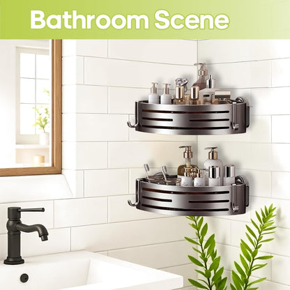 1Pack) Corner Shower Caddy Suction Cup,Shower Shelves with Hooks,No Drilling Powerful Suction Bathroom Organizers