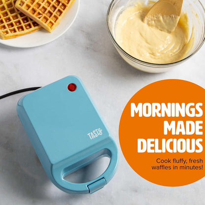 Tasty Mini Nonstick Waffle Maker - Perfect for Individual Waffles, Hash Browns, and Brownies, 600W, Blue