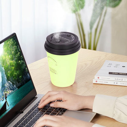 USB Humidifier Mini Desktop 300ml Car Humidifier Coffee Cup Shape for Home Outing (Green)