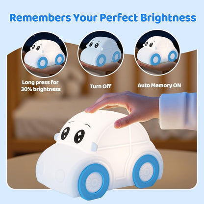 GAGBC Car Night Light for Kids, Tap Control, Color Change, 15/30/60 Min Timer, Dimmble, USB-C Rechargeable Squishy Night Light, Cute Night Lamp for Boys, Girls (car)