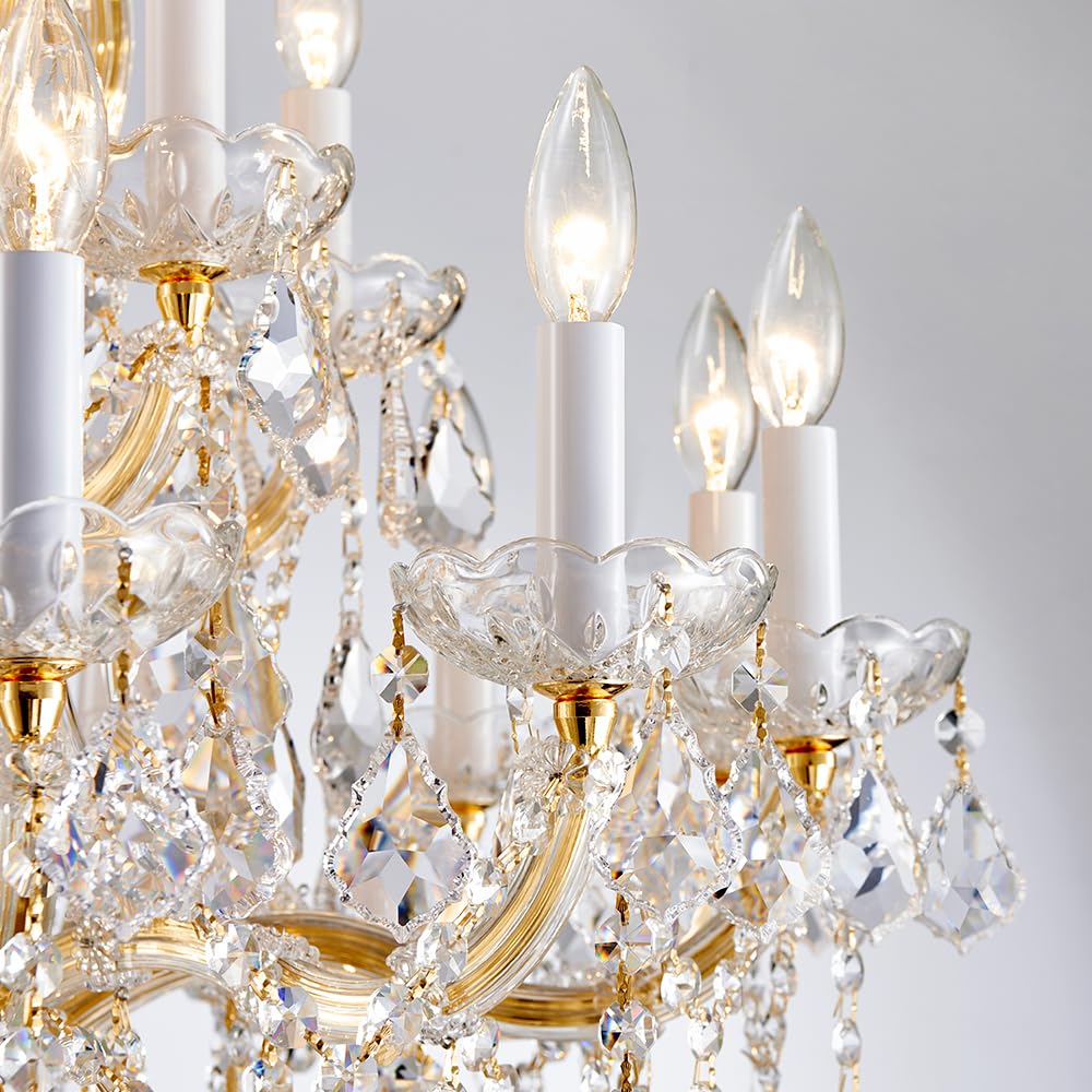 DUNFIZZ Large Modern Gold Crystal Chandeliers 18-Light Foyer Chandelier for High Ceiling Maria Theresa Crystal Chandelier Light Fixture for Living Room Staircase Entryway Hallway, H45 x W31