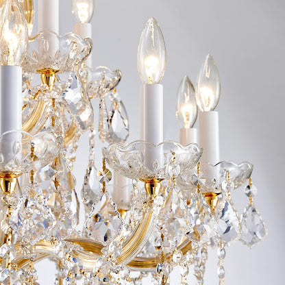 DUNFIZZ Large Modern Gold Crystal Chandeliers 18-Light Foyer Chandelier for High Ceiling Maria Theresa Crystal Chandelier Light Fixture for Living Room Staircase Entryway Hallway, H45 x W31