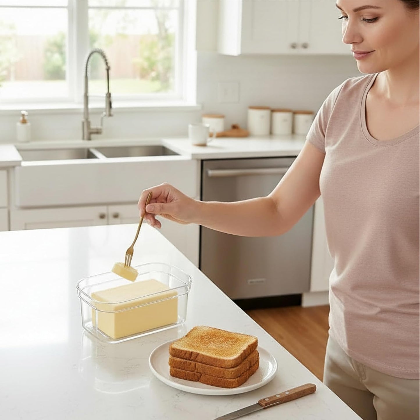 280g UNIVIVO Airtight Butter Slicer Cutter and Keeper - Butter Storage Container Dish with Lid for Fridge, Fresh Butter