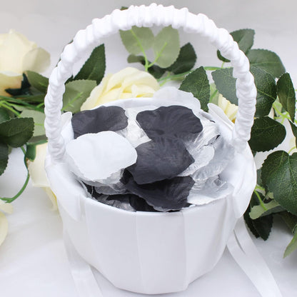 900PCS Silver Black White Artificial Flowers, Silk Rose Petals, Flower Girl Scatter Petals for Wedding