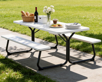 Picnic Table, 6 FT Outdoor Picnic Table with Benches for 8 People, Heavy Duty Picnic Bench Set with Steel Frame, 600LBS Capacity, Patio Dining Table Set for Backyard, Park, Garden, School