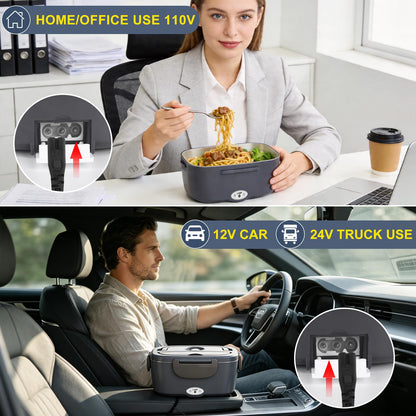 Carsolt Electric Lunch Box Food Heater for Adults 80W Portable Food Warmer for Car/Home 1.5L Heated Lunch Box for Adults, 12V/24V/110V Loncheras para Hombres de Trabajo lonchera eléctrica portátil