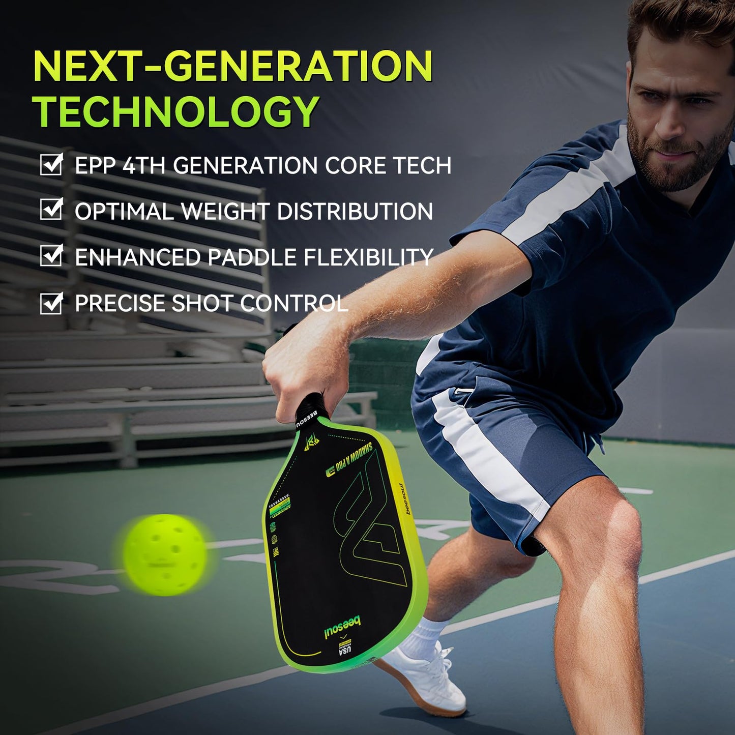 Beesoul Professional Pickleball Paddles – 4th Gen Thermoformed Core– Charged Surface Technology for Power & Feel – T800 Carbon Fiber – USAPA Approved - NFC Chip