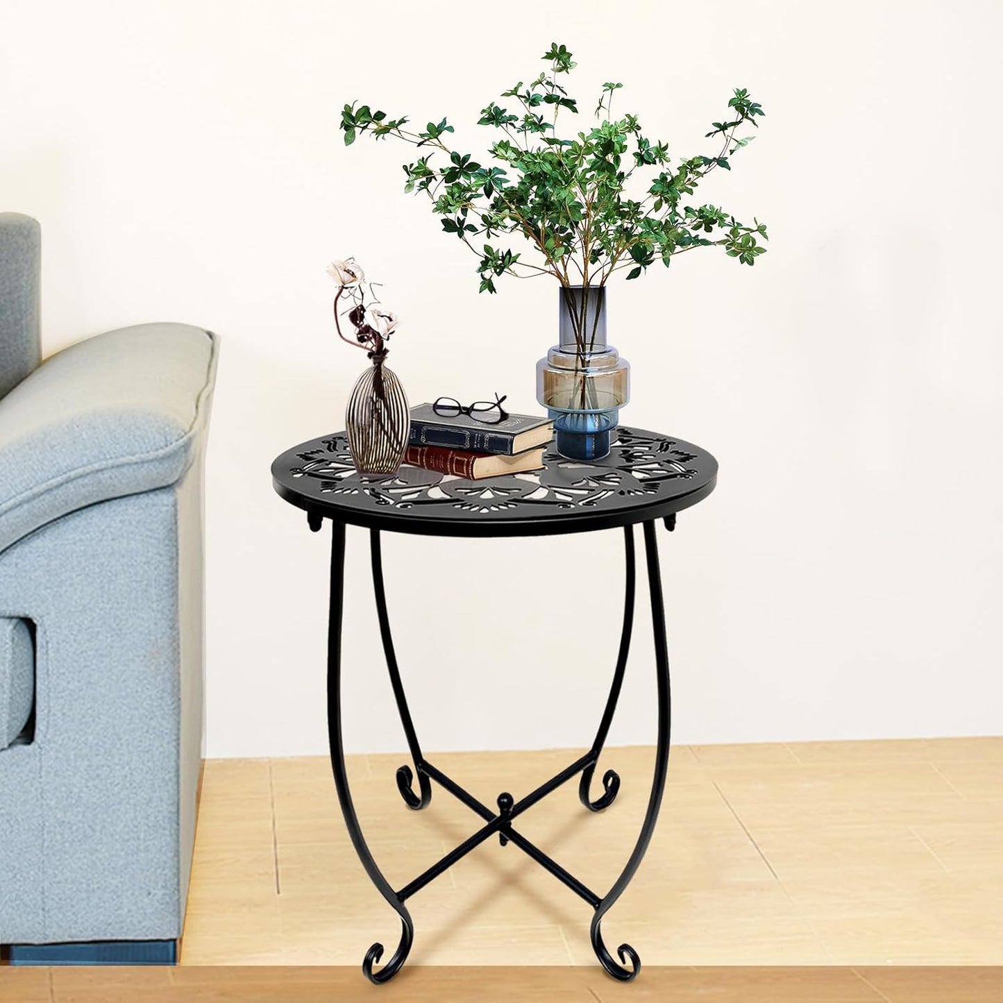 Fashion&cool 14 Inch Patio Side Tables, Weather Resistant Metal Outdoor Side Table for Halloween, Round End Table Side