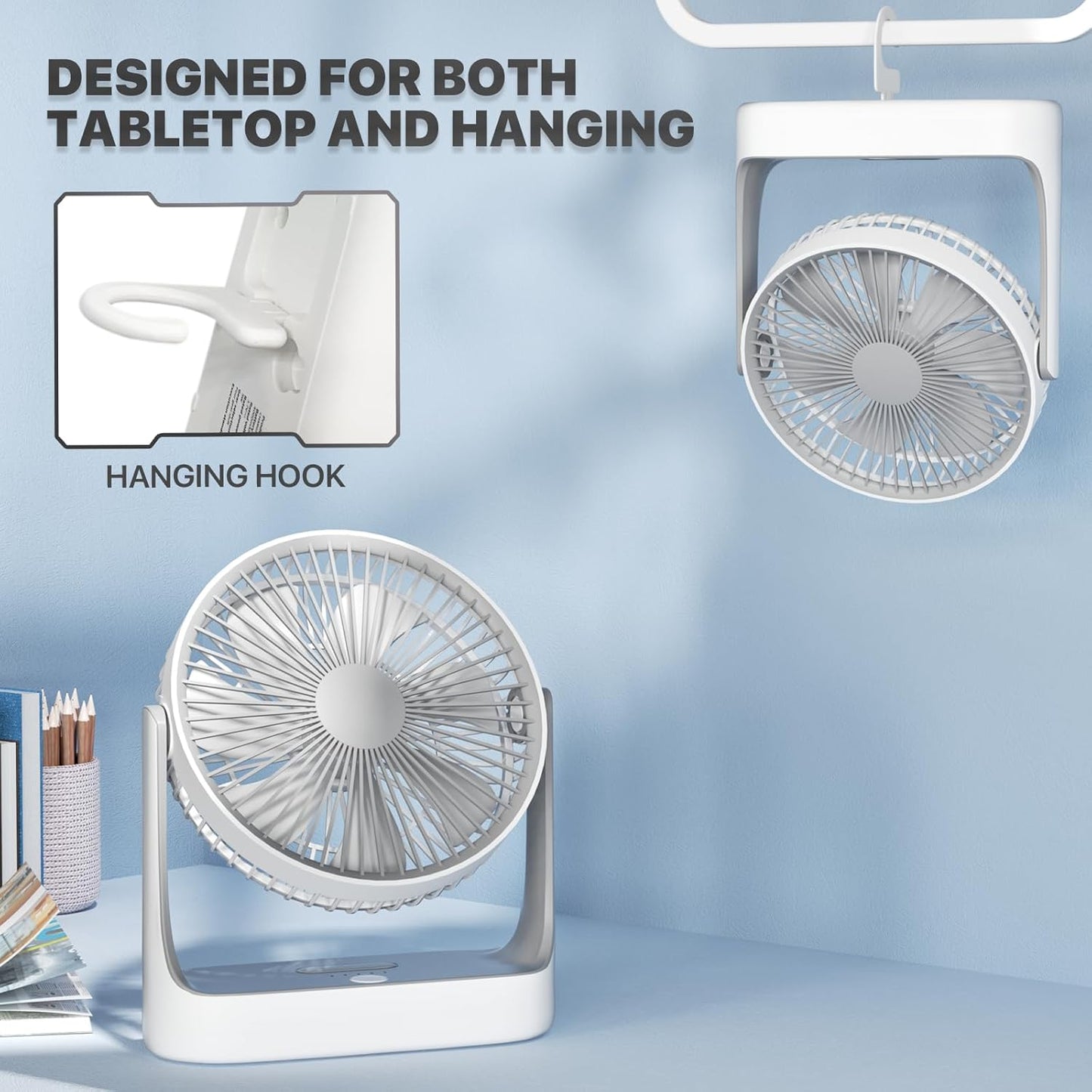 Mollie 6-Inch Small Rechargeable USB Desk Fan, Battery Operated with Speeds for Home Office Bedroom, Portable Cooling
