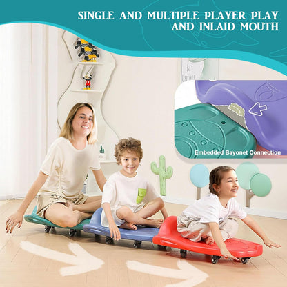 Large Scooter Board for Kids,Plastic Floor Scooter Board with Handles, Buckle and 1 Rope, Gym Scooters for Indoor Outdoor Sports,Sensory Training, Green
