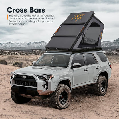 Sanhima Rooftop Tent Hard Shell - Hotham Overland Aluminium Roof Top Tent w/Larger Space, LED Strip Light & Skyview Window, 2” Thick Mattress, for Car SUV Truck Camping, 2-3 People, Gray