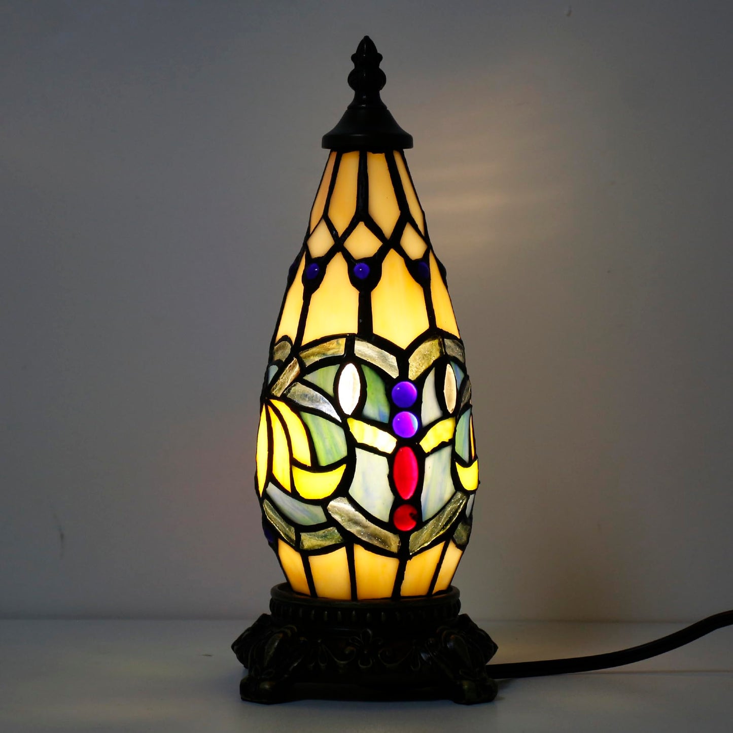 TCODTPOL Small Tiffany Lamp Stained Glass Table Lamp 5.5X11 Inch Christmas Tree Lighthouse Mini Accent Memory Sympathy Antique Night Light for Bedroom Living Room (Blue Lotus)