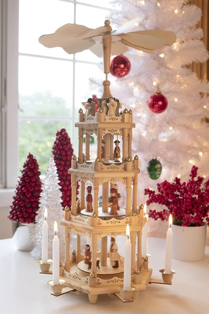 Clever Creations Beige Four-Tier Wooden Christmas Pyramid | 22-Inch Traditional Holiday Décor