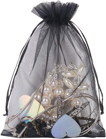 YQL Black Organza Bags - 100PCS 5x7 Inch Gift Favor Bags, Mesh Fruit Protection Bags, Jewelry Pouches for Wedding Party
