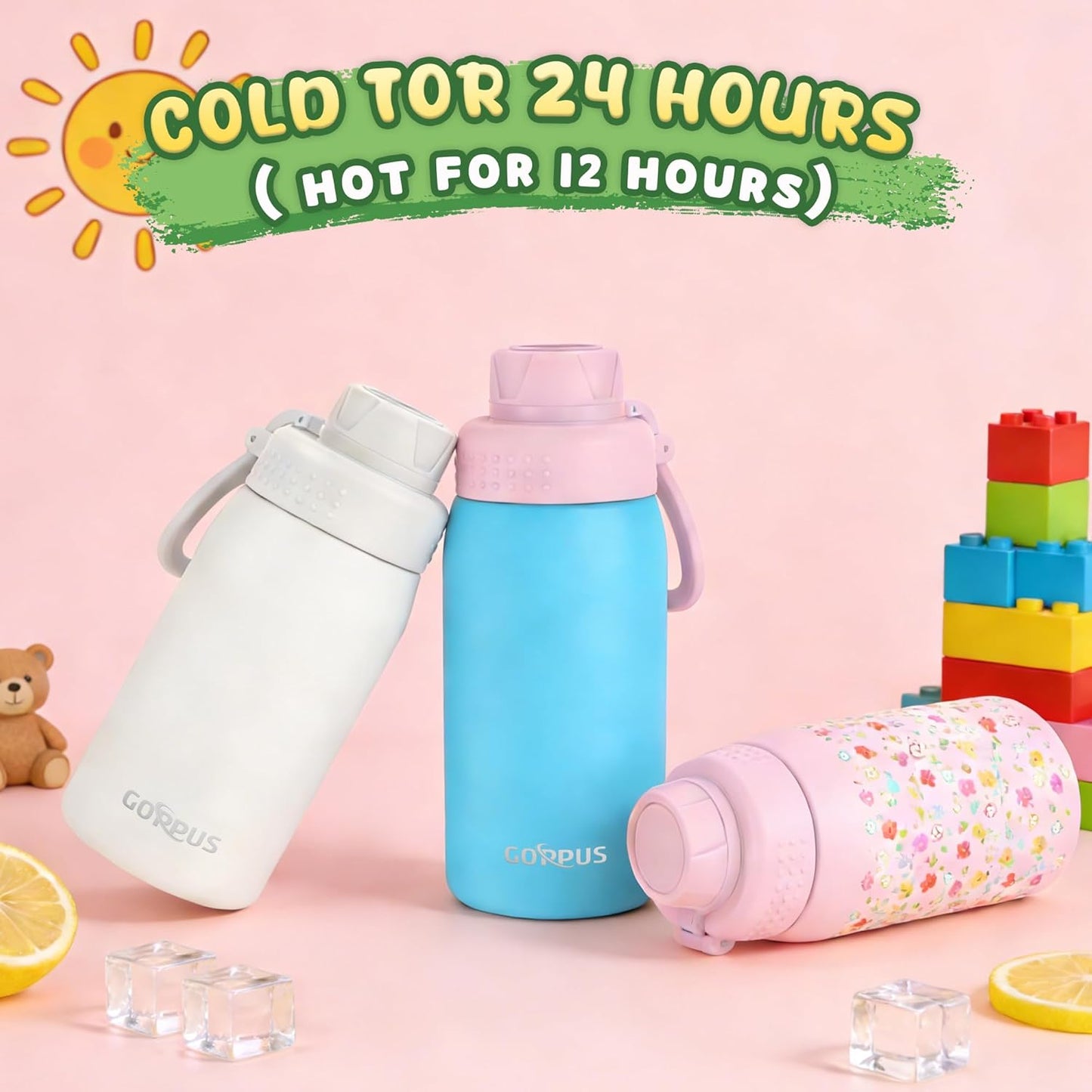 19oz GOPPUS Kids Water Bottle with Spout Lid, Toddler Water Bottle, Stainless Steel Insulated Water Bottle, Leakproof