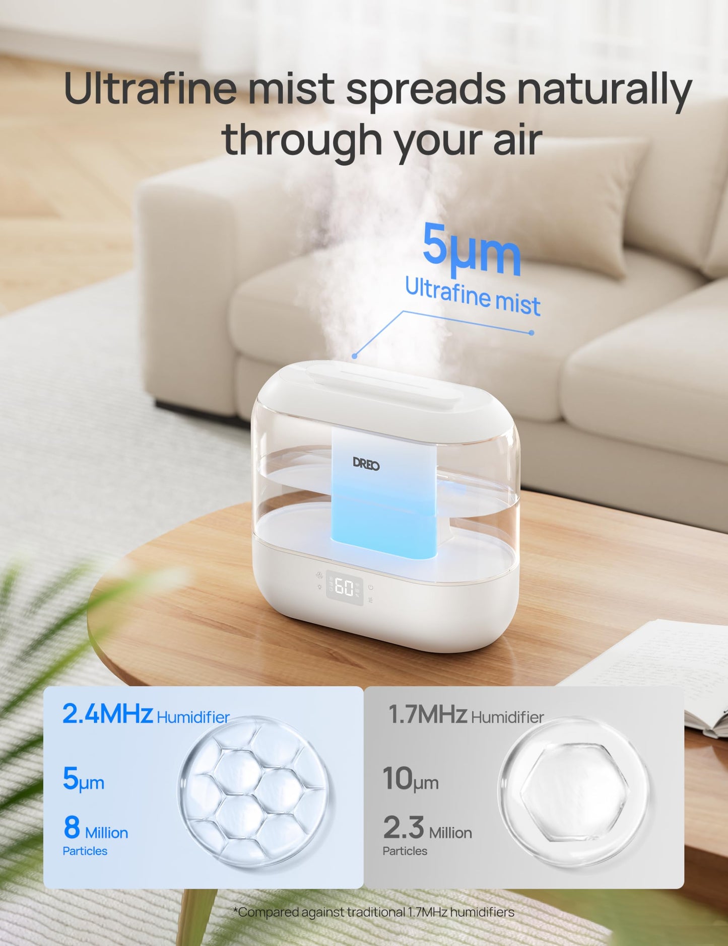 Dreo Smart Humidifiers for Bedroom, Top Fill 4L Supersized Humidifier Large Room with 28 dB, 36H Runtime, Touch/APP/Voice Control, Nightlight, Cool Mist Humidifiers for Baby, Plants, Indoor, Black