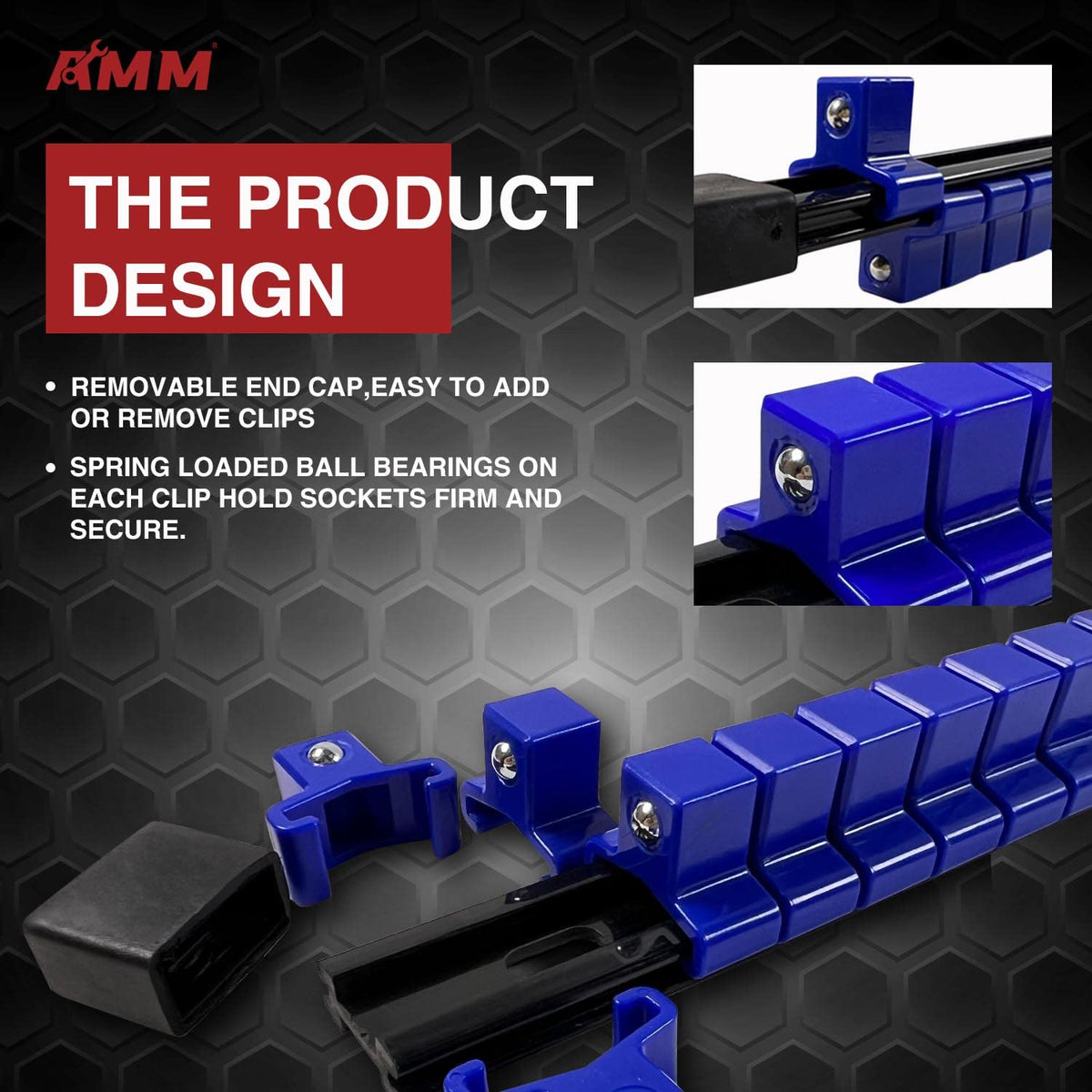 AMM 9-Piece Socket Organizer, 1/2 inch, 3/8 inch and 1/4 inch Drive ABS Tools-Socket Holder,Heavy Duty Socket Racks, Premium Quality Socket Clip Rail Holder,The best tool trays in the garage