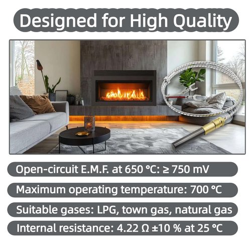 KOIUETUA 24 Inch Q313A 750mV Thermopile Generator, Fireplace Thermocouple Replacement 1950-001 R1054 60125501 for Gas Water Heater, Stove, Grill, Fryer, Oven (Aluminum)