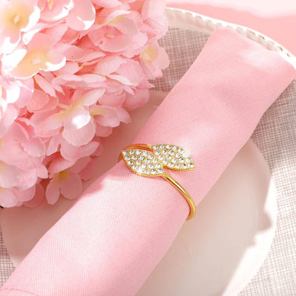 Hotop 150 Pcs Gold Napkin Rings Gold Table Decorations, Elegant Bling Leaves Napkin Rings, Rhinestone Guest Towels Buckle for Holiday Gather Party, Wedding Dinner Banquet Table Decoration